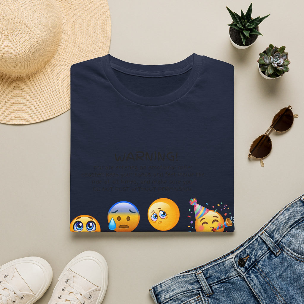 Unisex T‑Shirt — "WARNING! You are entering an emotional roller coaster" Emoji Graphic Tee