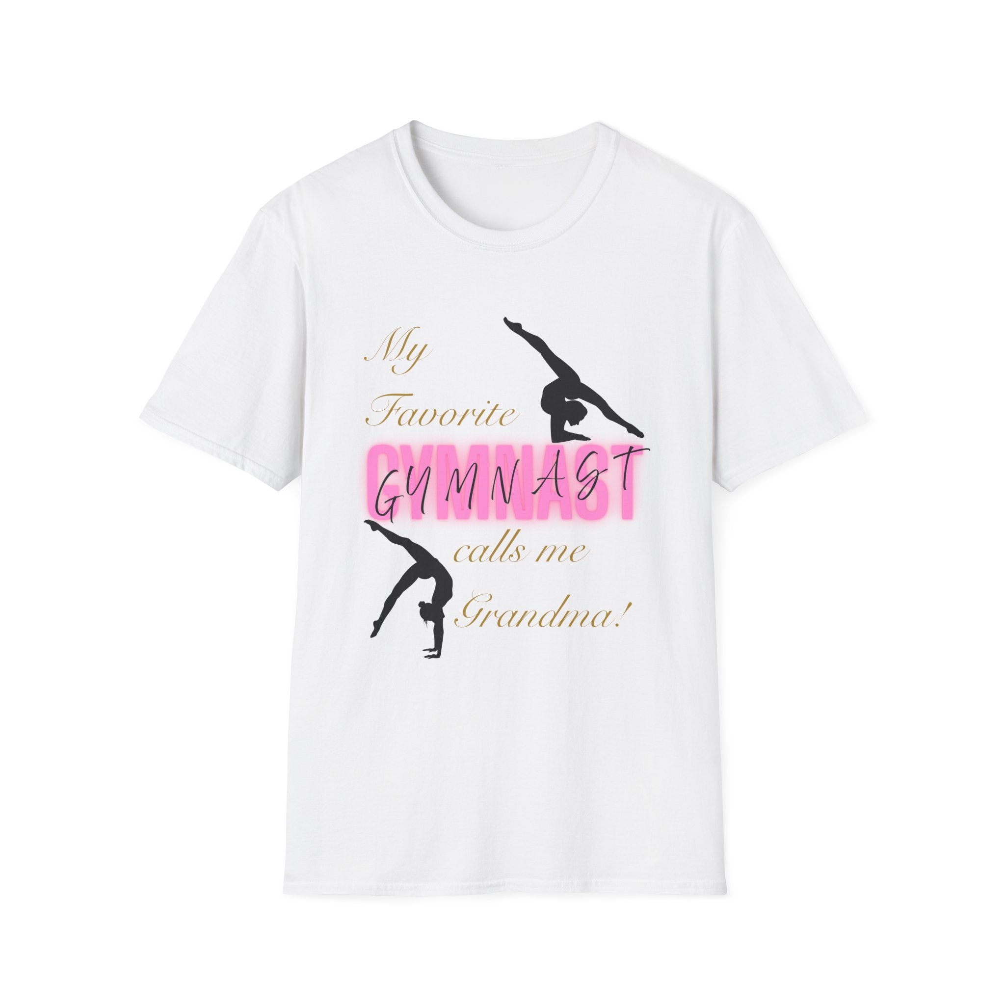 Gymnast Grandma T‑Shirt — “My Favorite Gymnast Calls Me Grandma” Pink Silhouette Tee