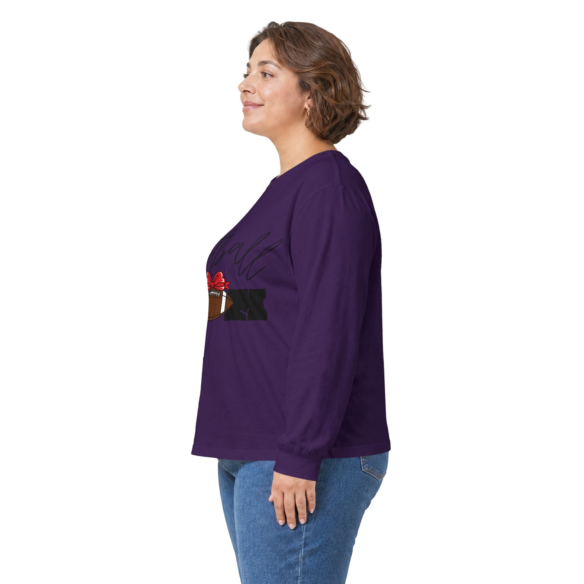 Long Sleeve Tee — 'Football Mom' Ribbon Football Design with Custom Back Number
