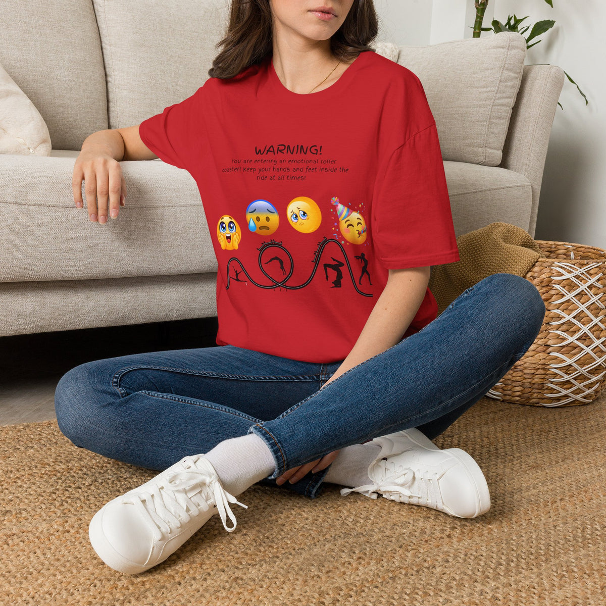 Unisex T‑Shirt — "WARNING! You are entering an emotional roller coaster" Emoji Graphic Tee