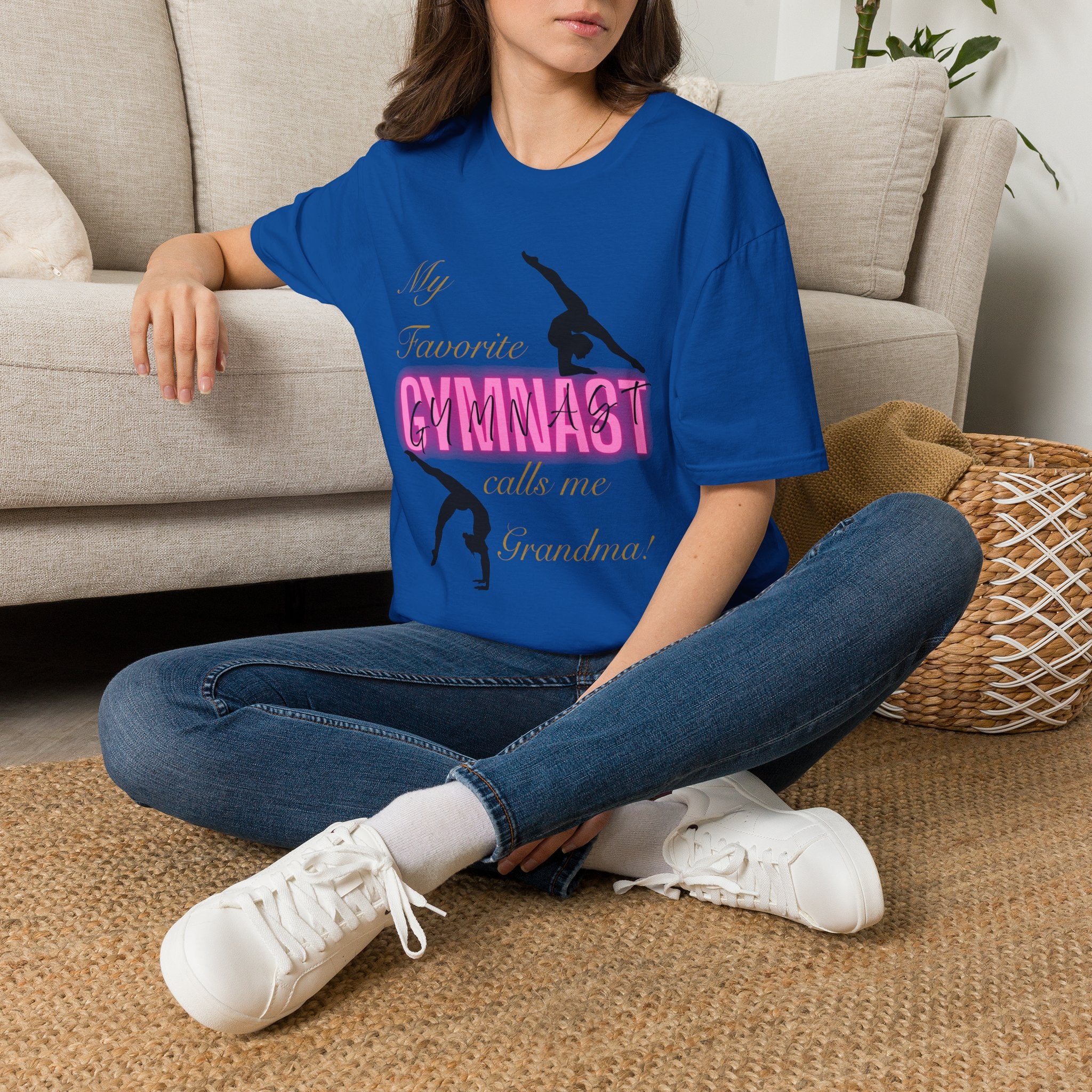 Gymnast Grandma T‑Shirt — “My Favorite Gymnast Calls Me Grandma” Pink Silhouette Tee